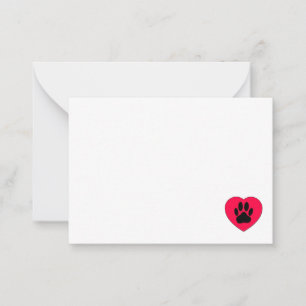 Carte De Correspondance Cœur Rouge Avec Empreinte De Patte De Chien Vierge