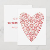 Carte De Correspondance Coeur Rouge scandinave Blanc Valentin (Devant / Derrière)