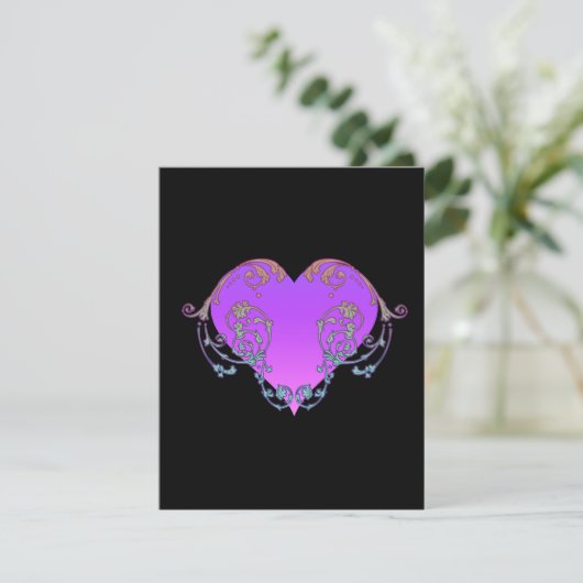 Carte De Correspondance Cœur Violet Élégant et Romantique avec Floraison (Debout devant)