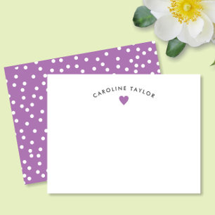 Carte De Correspondance Cœur Violet Lavande & Points Mignon Féminin