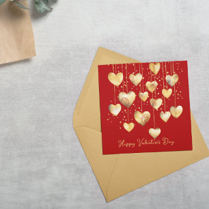 Carte De Correspondance Cœurs d'or sur une ficelle