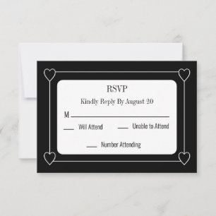 Carte De Correspondance Coeurs simples et romantiques Mariage noir RSVP