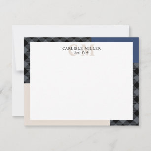 Carte De Correspondance Colorbloc de couleur gris bleu Monogramme Nom et v