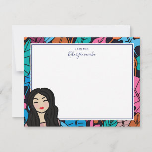 Carte De Correspondance Coloré Feuille mignon asiatique fille personnelle