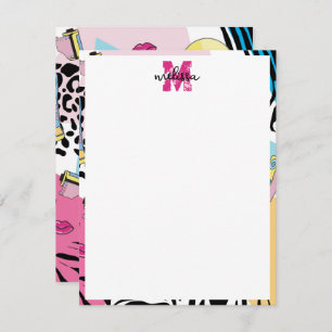 Carte De Correspondance Colorful Retro 1990's Nineties Motif Monogramme