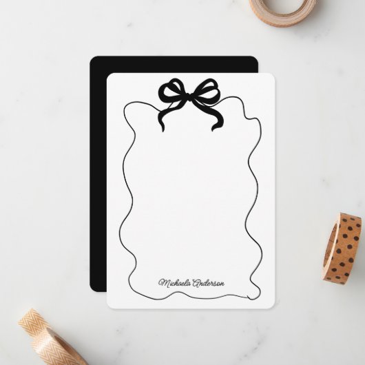 Carte De Correspondance Coquette noire tendance Bow & Squiggle Frame (Devant/Arrière en situation)