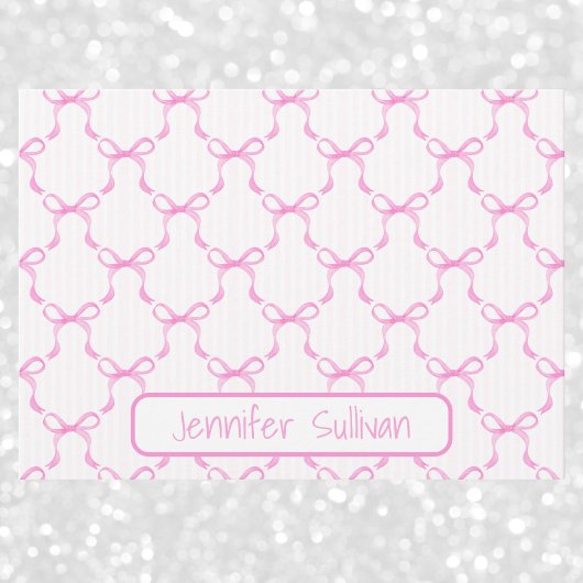 Carte De Correspondance Coquette Pink Bows Striped Elegant Personalized