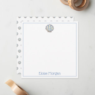 Carte De Correspondance Coquillage festonné bleu et jaune à carreaux Prépa