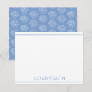 Carte De Correspondance Coquilles de pétoncle blanc côtier sur bleu Person