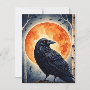Carte De Correspondance Corbeau Lune sur Birch Tree