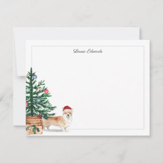 Carte De Correspondance Corgi arbre de Noël de vacances