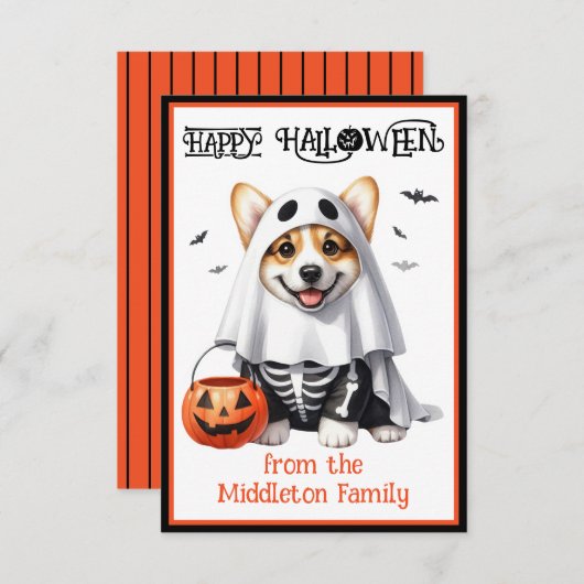 Carte De Correspondance Corgi Chien Chien Chien Chien Heureux Halloween (Devant / Derrière)