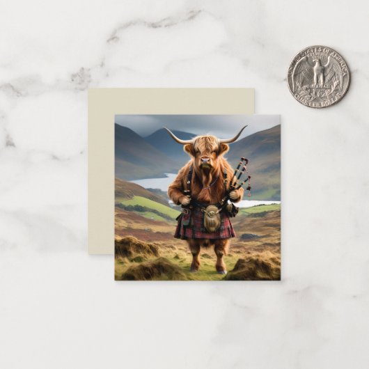 Carte De Correspondance Cornemuseur de vache des Highlands écossais, (Devant/Arrière en situation)