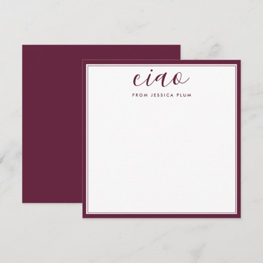 Carte De Correspondance Correspondance Ciao Purple Bourgogne Moderne (Devant / Derrière)