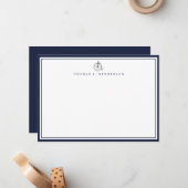 Carte De Correspondance Correspondance classique double bordure en bleu (Devant/Arrière en situation)