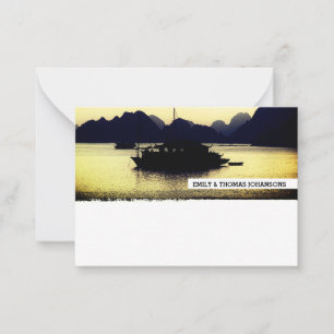 Carte De Correspondance Coucher de soleil doré, bateaux de la baie d'Halon