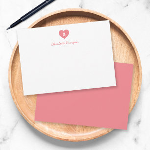 Carte De Correspondance Couleur personnalisée Monogramme Coeur Script mode