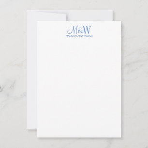 Carte De Correspondance Couple Monogramme Minimaliste Bleu Blanc