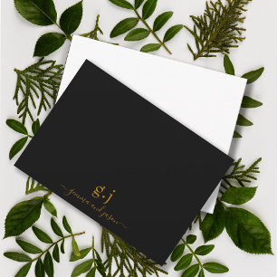 Carte De Correspondance Couple Monogramme Minimaliste Or Simple Noir