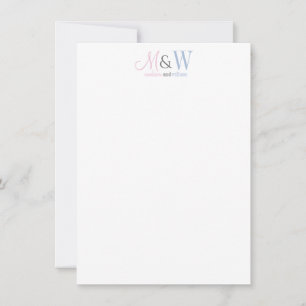 Carte De Correspondance Couple Monogramme minimaliste Rose Bleu Serif