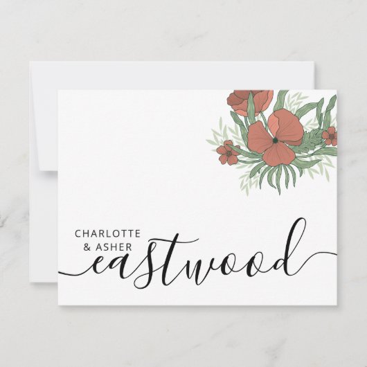 Carte De Correspondance Couple Nom Mariage Monogram Floral (Devant)