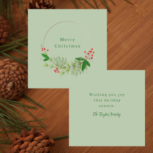 Carte De Correspondance Couronne de verdure nordique de Noël à l'aquarelle
