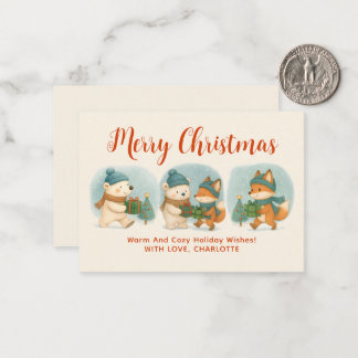 Carte De Correspondance Cozy Christmas Animals Adorable Holiday Note Card