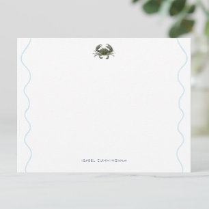 Carte De Correspondance Crabe Bleu de Littoral Bordure Ondulée Personnalis