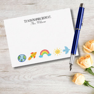 Carte De Correspondance Crayon Monde Globe Fusée Arc-en-ciel Soleil Profes