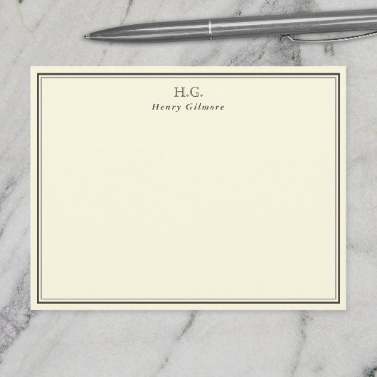 Carte De Correspondance Crème et marron Monogrammé