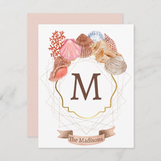 Carte De Correspondance Crest monogramme Shell (Devant / Derrière)
