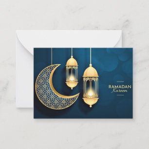 Carte De Correspondance Croissant d'or et lanterne Ramadan Kareem