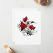 Carte De Correspondance Croissant mécanique avec roses rouges (Devant/Arrière en situation)