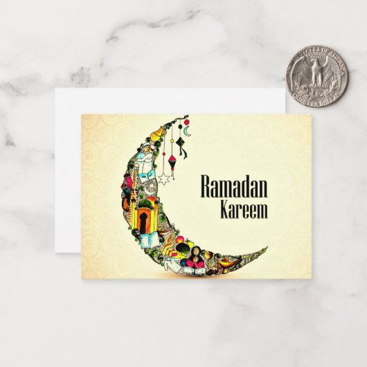 Carte De Correspondance Croissant Ramadan Kareem (Devant/Arrière en situation)