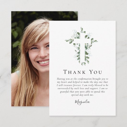 Carte De Correspondance croix Eucalyptus BUDGÉTAIRE | Merci de confirmatio (Devant / Derrière)