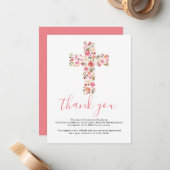 Carte De Correspondance Croix funéraire Merci note | Floral rose (Devant/Arrière en situation)