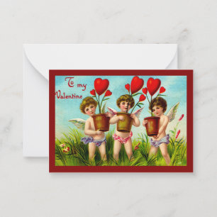 Carte De Correspondance Cupids vintages de Saint Valentin tenant des Plant