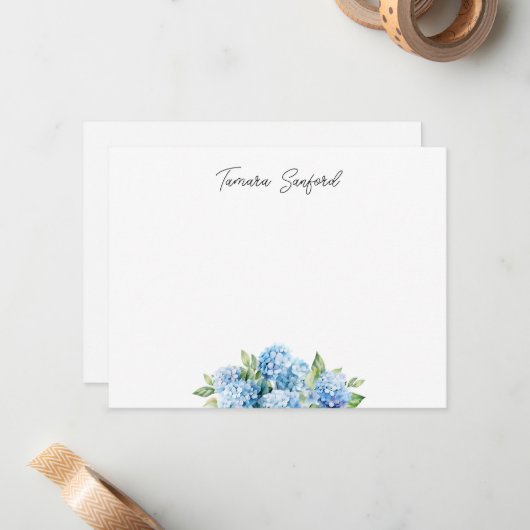 Carte De Correspondance Custom Blue Hydrangea (Devant/Arrière en situation)