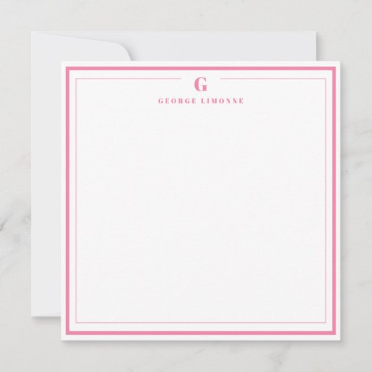 Carte De Correspondance Custom Monogram Pink Border Stationery (Devant)