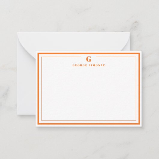 Carte De Correspondance Custom Monogram Pumpkin Orange Border Stationery (Devant)