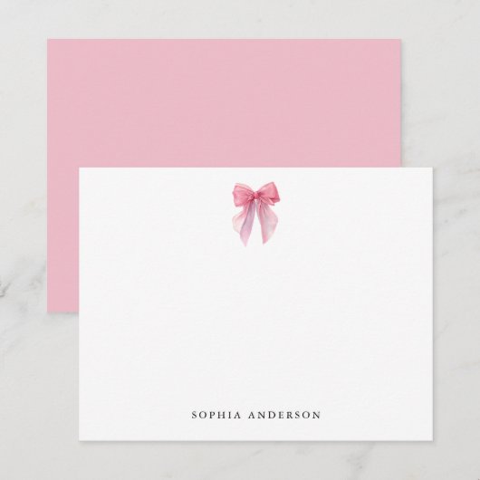 Carte De Correspondance Custom Pink Bow Note Card (Devant / Derrière)