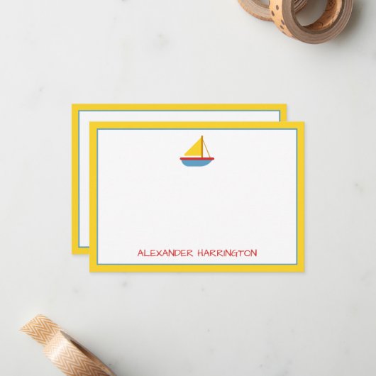 Carte De Correspondance Cute and Simple Sailboat Personalized (Devant/Arrière en situation)