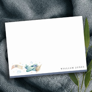 Carte De Correspondance Cute Aqua Blue Green Biplane Nuage Coeur Anniversa