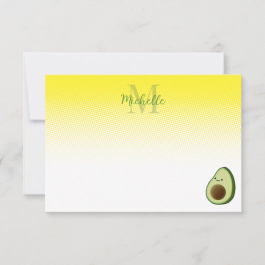 Carte De Correspondance Cute Avocado Drawing Personalized Monogram (Devant)