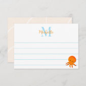 Carte De Correspondance Cute Baby Octopus Custom Lined Monogram (Devant / Derrière)
