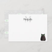 Carte De Correspondance Cute Black Cat Custom Monogram (Devant / Derrière)