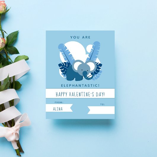 Carte De Correspondance Cute Blue Elephant Kids Valentine's Day