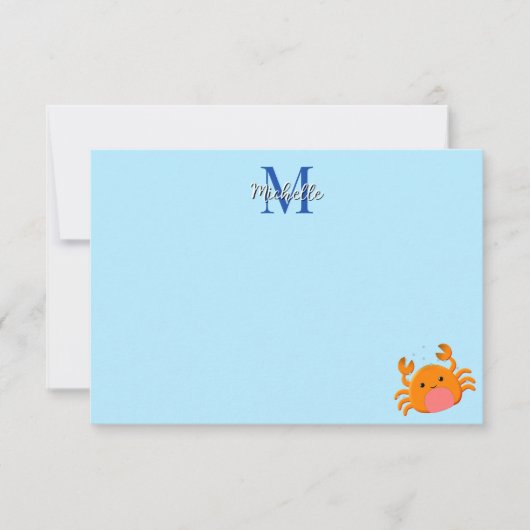Carte De Correspondance Cute Cartoon Crab Blue Ocean Lined Custom (Devant)