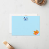 Carte De Correspondance Cute Cartoon Crab Blue Ocean Lined Custom (Devant/Arrière en situation)