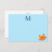 Carte De Correspondance Cute Cartoon Crab Blue Ocean Lined Custom (Devant / Derrière)